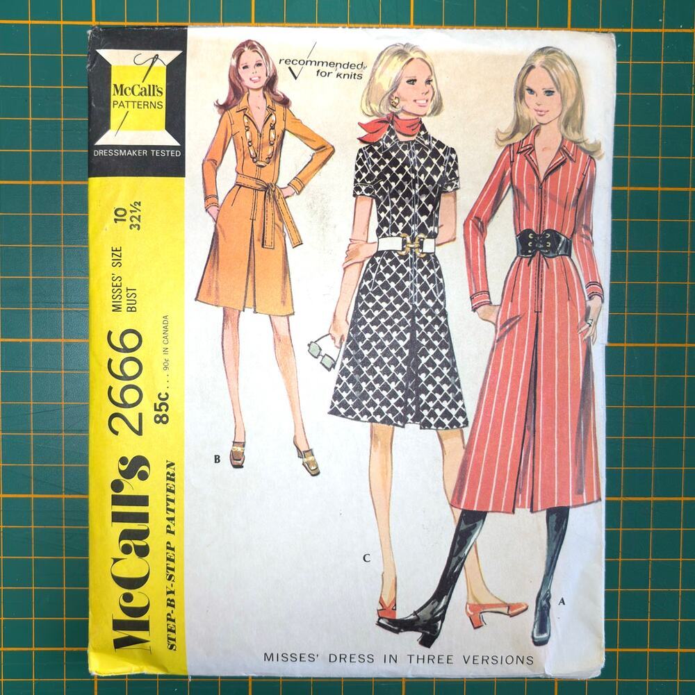 Vintage 1970 McCall's 2666 Sewing Pattern Misses' A Line Dress Mod Shirtdress